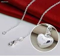 Collier Cœur Argenté Pour Femme – Chaîne Courte 50 Cm – Acier Inoxydable