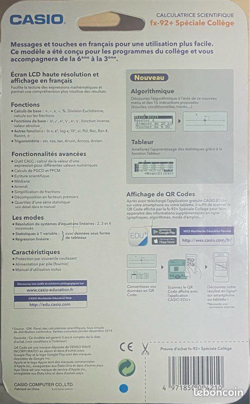 Calculatrice scientifique fx92+ spéciale collège Accessoires