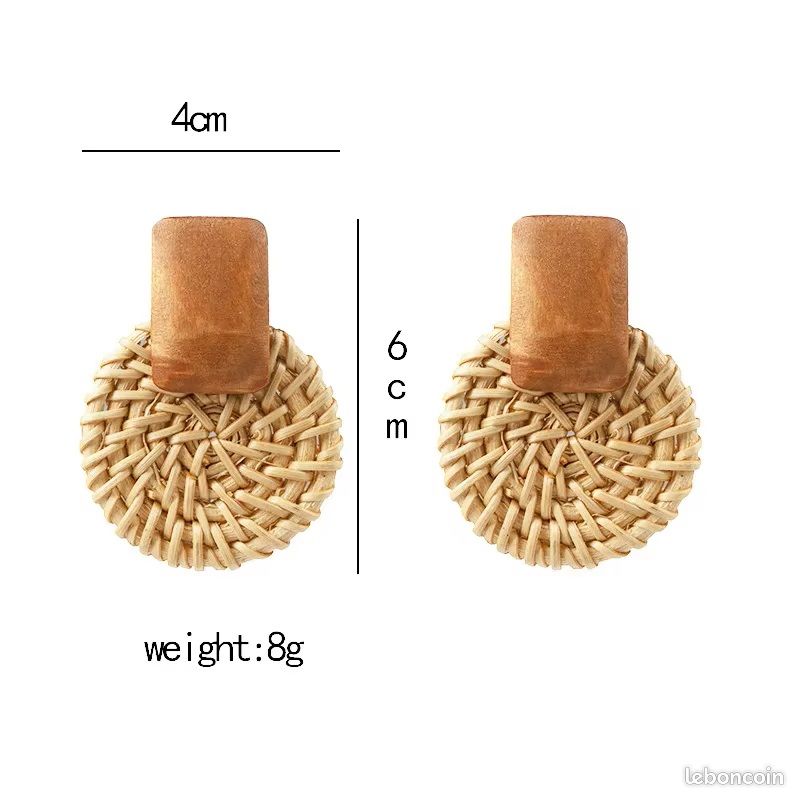 Boucles d'oreilles en raphia pour femmes, nouveauté, en rotin, cercle