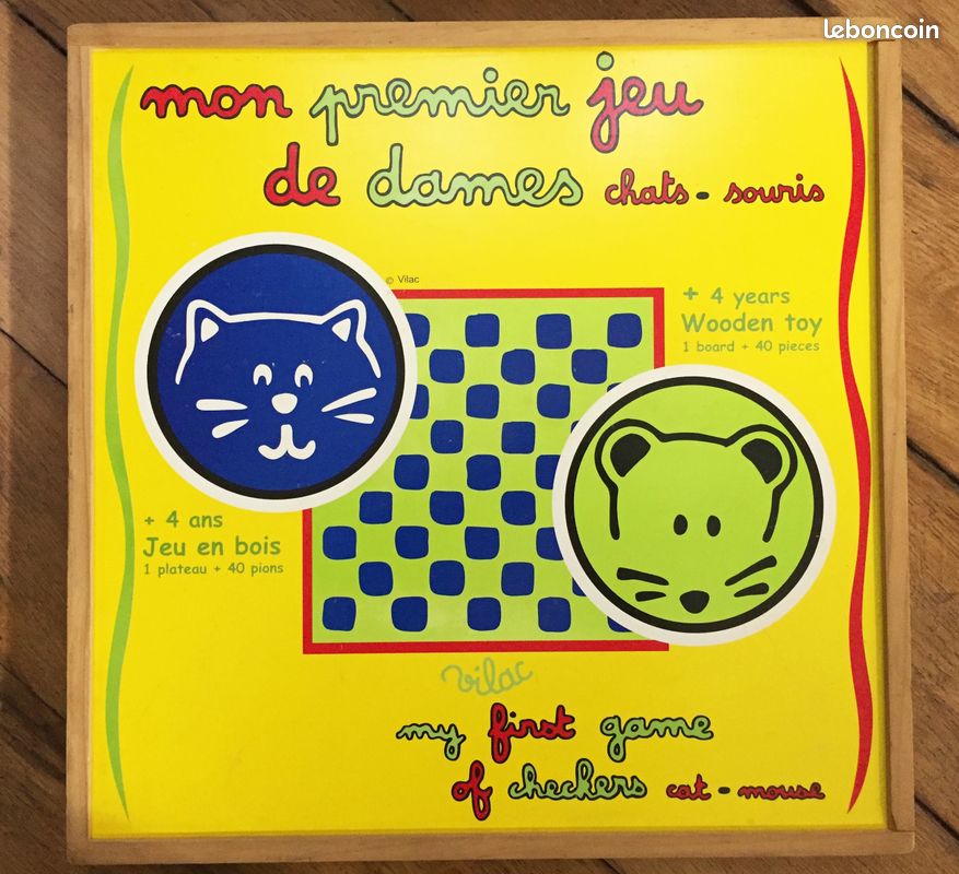 Jeu de dames en bois chats souris Vilac (image 1)