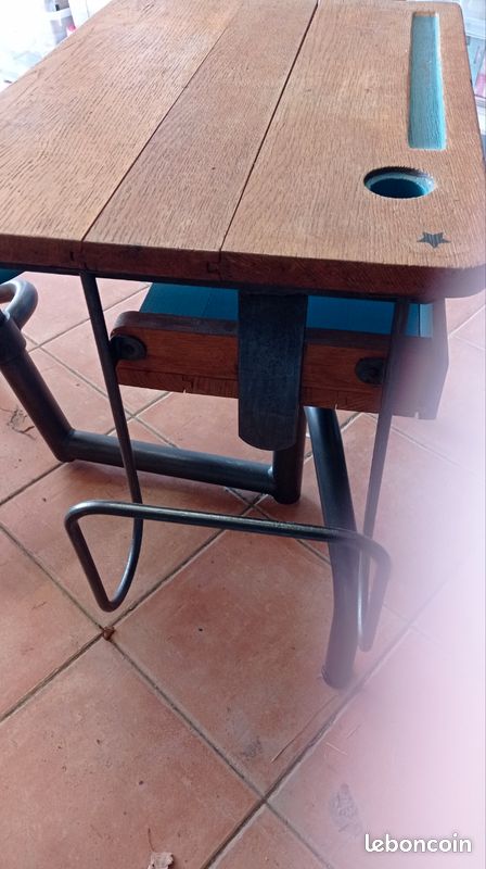 Bureau école vintage bois et métal avec chaise (image 6)
