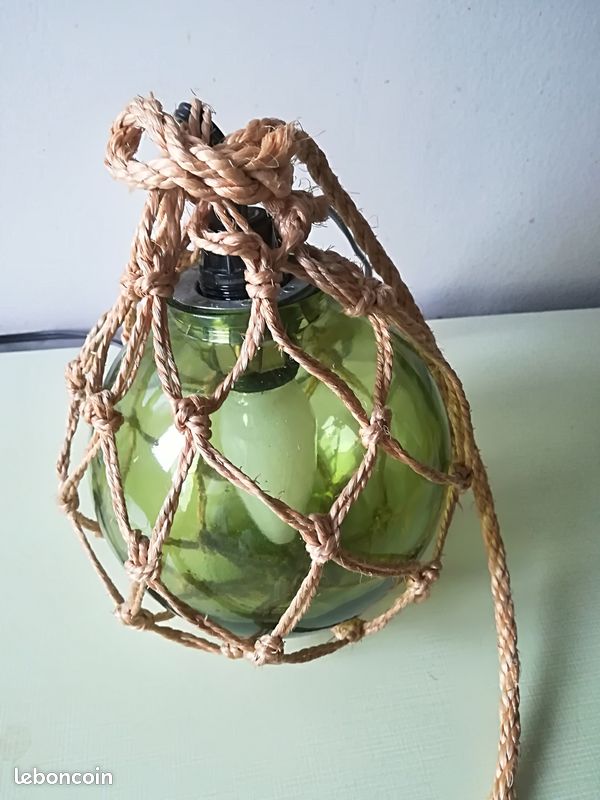 Ancien Flotteur Boule En Verre Vert – Bouée De Pêche Marine – Globe Déco Mer