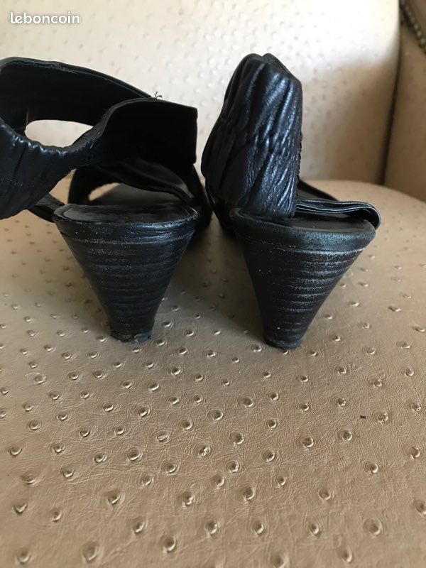 Sandales noir cuir talon compensé 38 coco (image 3)