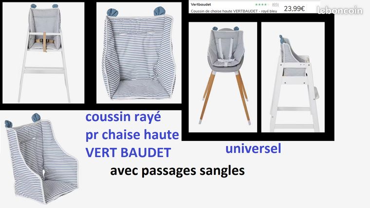 Coussin de chaise haute pour bébé, rayé marine, Envoi ok, BAISSE