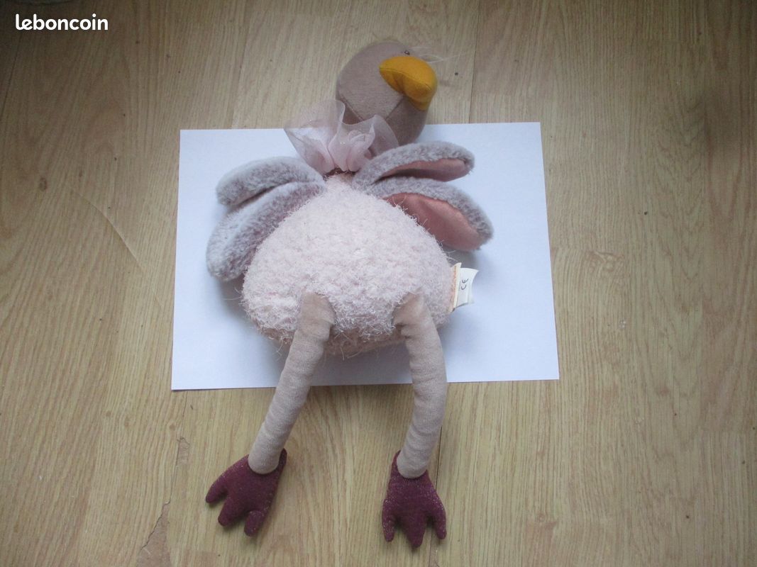 Grand Doudou autruche moulin roty Bazar petunia 45 cm rose violet