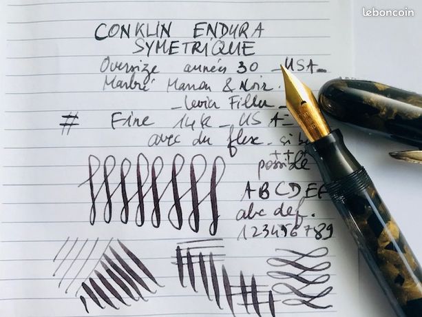 Stylo Plume Conklin Symetrik Résine Marbrée Nacrée Et Jaune - Plume Or 14 Carats - Occasion