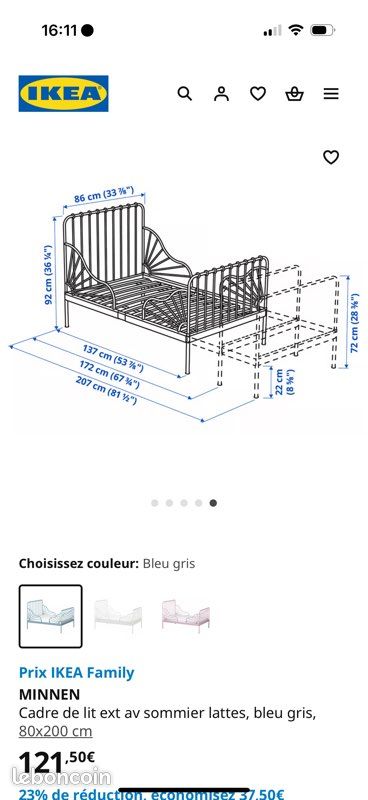 Lit IKEA forge +matelas adapté (image 4)