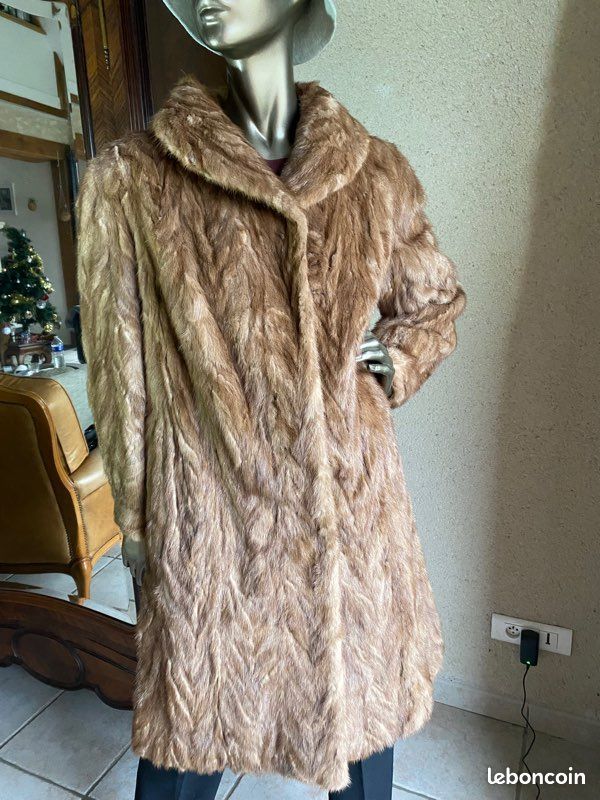 Manteau Fourrure Vison Véritable Vintage - Marron Mi-long, Taille 40, Occasion Très Bon état