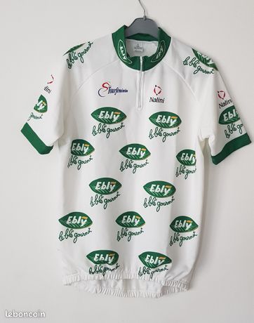 Vintage SMS Santini cyclisme maillot chemise CreaBeton rétro vélo vélo de route vélo vélo fabriqué en Italie vert jaune blanc taille 48/L - France