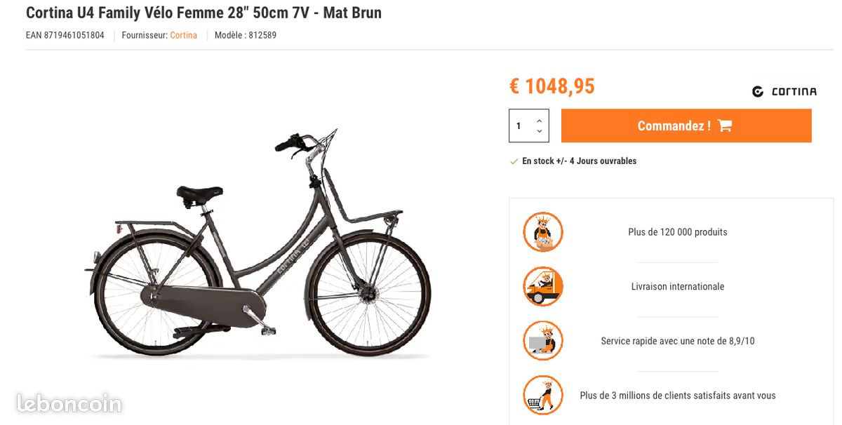 Vélo Hollandais Femme Cortina U4 Vert foncé (image 8)