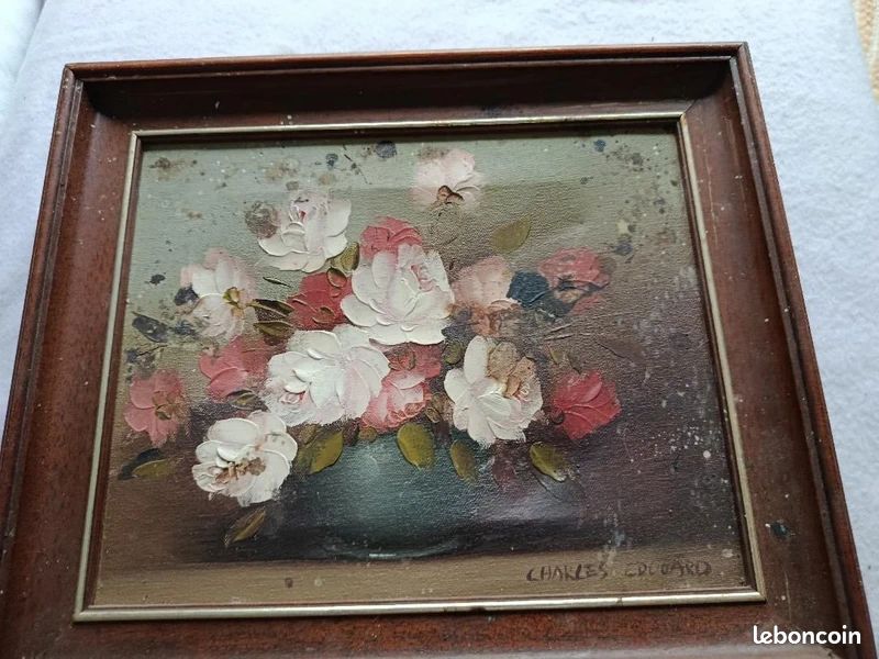 Peinture 35 / 27 cm Charles Edouard Peinture 35 / 27 cm celui-ci a des taches voir tableau je ne sais pas comment le nettoyer (image 1)