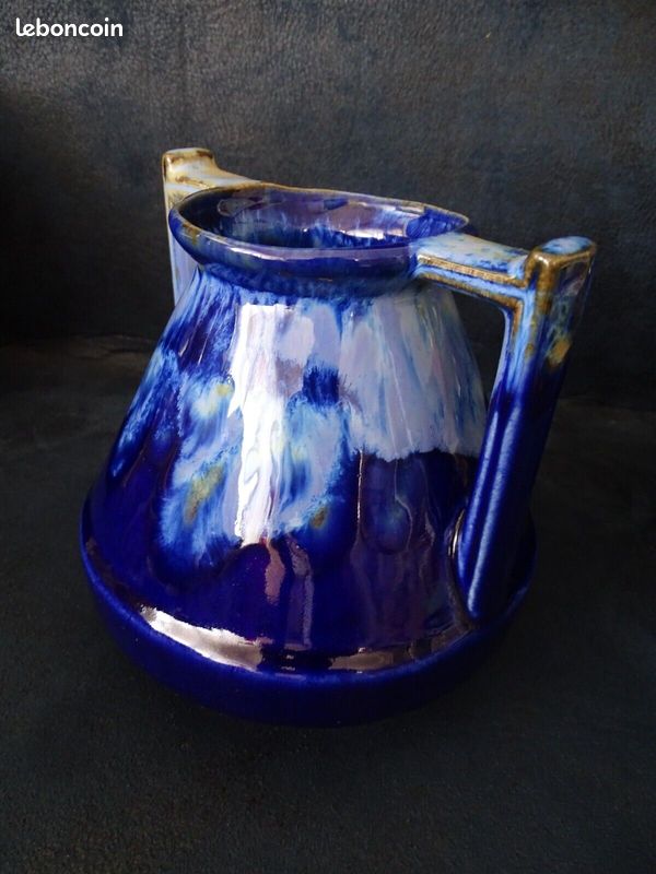VENDUES / Vases Céramiques Grès du Morvan bleu + Alpho Alphonse Mouton design Art Nouveau rétro Vintage 1930's (image 5)