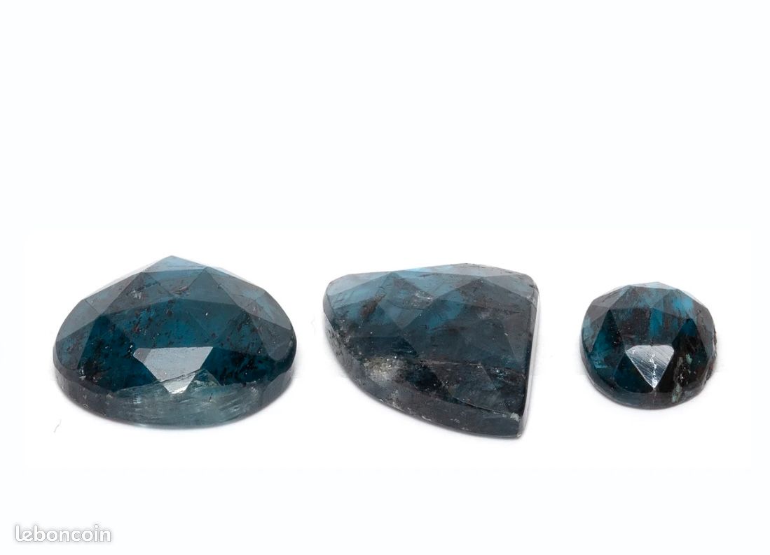 3 cabochons de cyanite pierre de gemme naturelle bleu occlusions loisir créatif bijou facettes bleu profond naturelle (image 8)