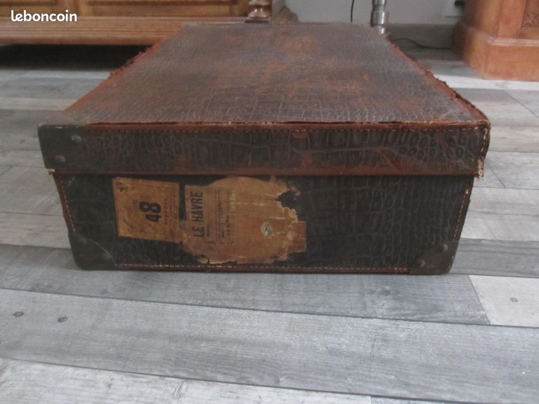 Ancienne valise en cuir effet crocodile (image 7)