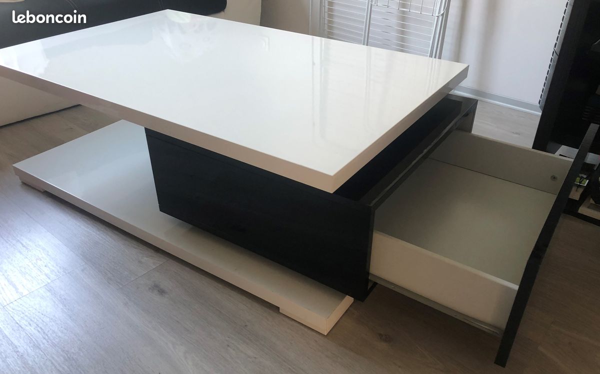 Table basse blanc laqué/noir (image 3)