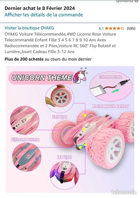 Voiture Télécommandée,4WD Licorne Rose NEUVE Jeux Jouets - Main Image