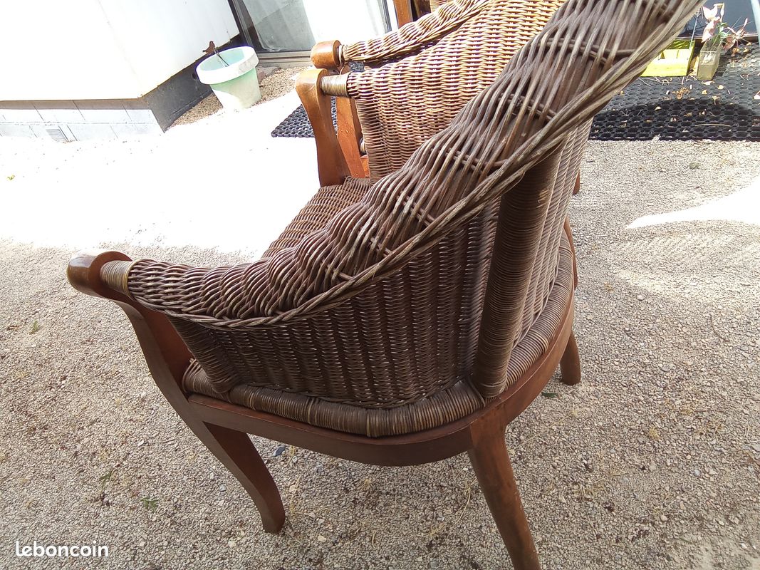 2 ancien fauteuil osier et bois (image 4)