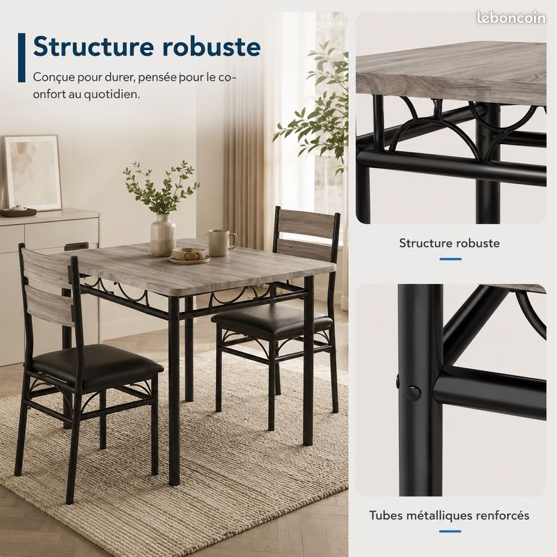 Ensemble table 2 chaises design chic minimaliste noir prestige intemporel (image 5)