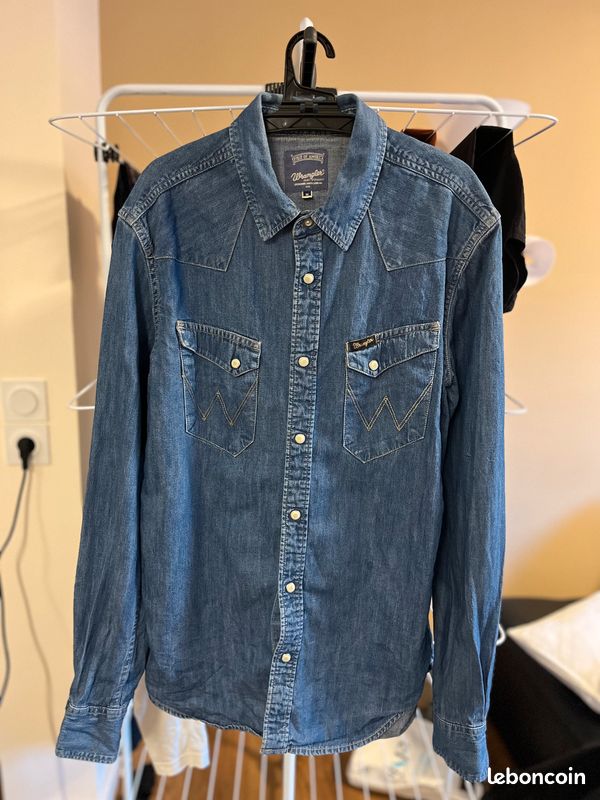 Chemise Vintage Wrangler Garçon – Bleu, Western, Coton/polyester, Taille M