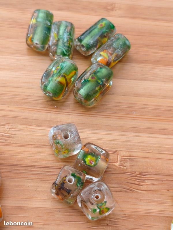Lot De Perles En Pâte De Verre Millefiori Murano Et Rocaille - Tons Cuivre, Neuf