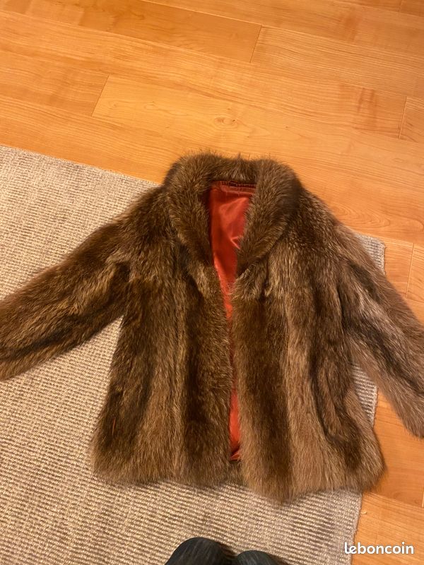 Veste Fourrure Damier Vison Années 80 - Taille 38 - Satin Et Fourrure - Occasion Très Bon état