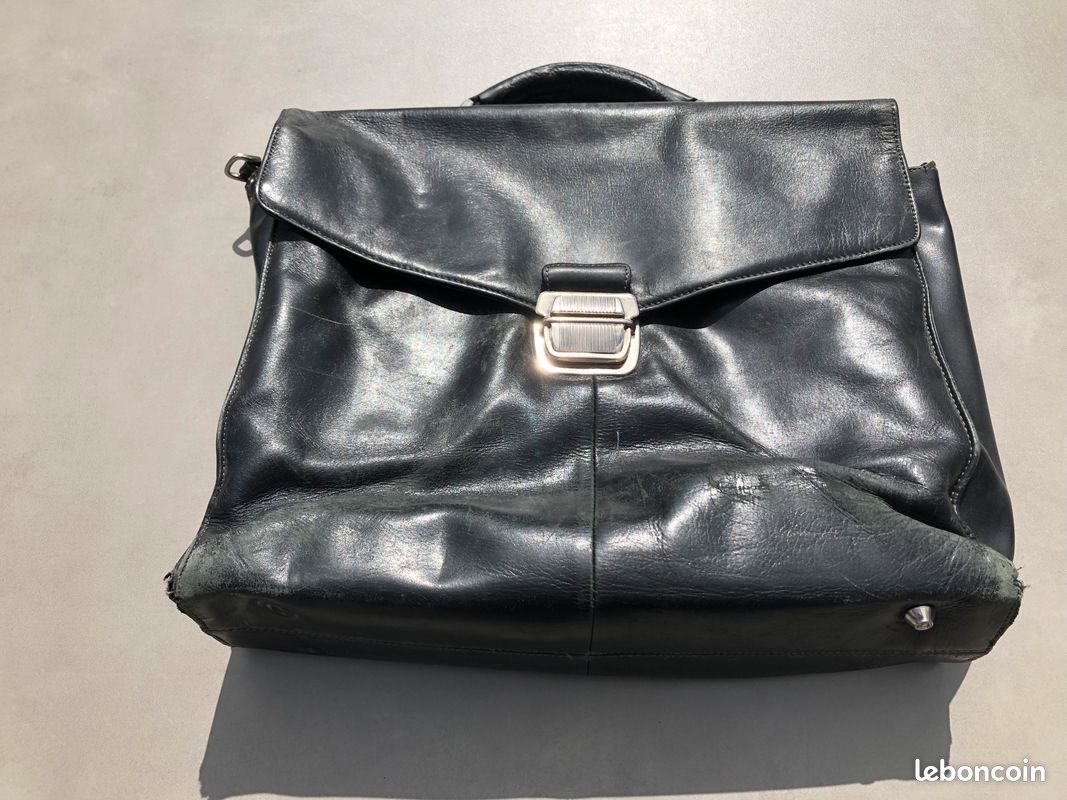 Cartable en cuir bleu noir IBM (image 1)