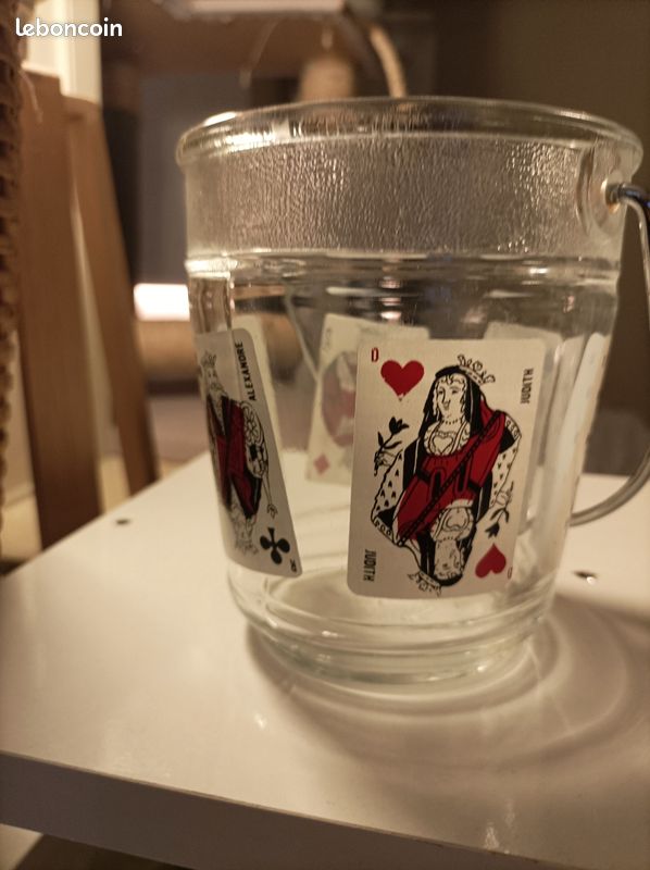 Seau à glaçons en verre motifs coeurs vintage années 80
