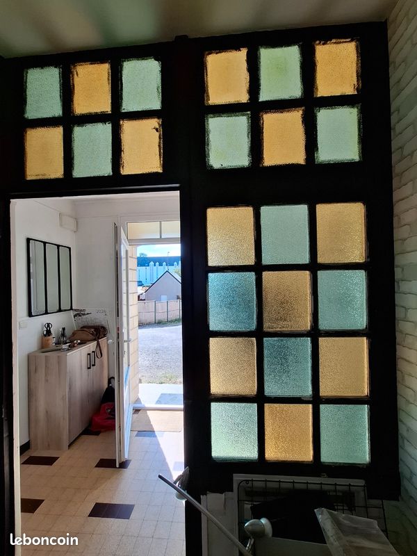 Verriere bois à carreaux cathédrales vert et ambre (image 5)