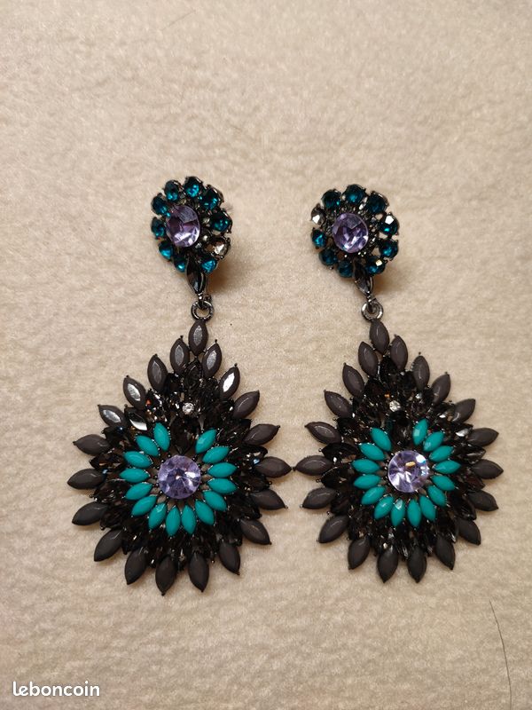 Boucles d'oreilles soleil bleu (image 1)