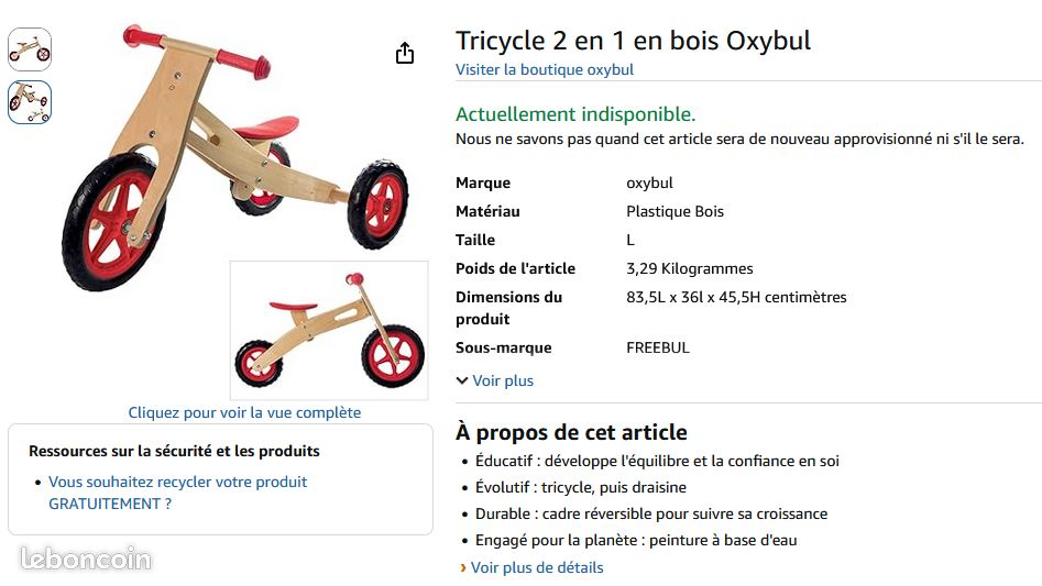 Tricycle 2 en 1 pour enfant draisienne en bois (image 8)