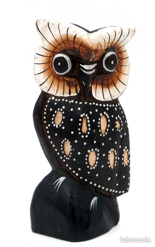 Figurine Hibou En Bois D'Albesia - 15cm - Fait Main à Bali - Déco Ethnique Et Cadeau Original