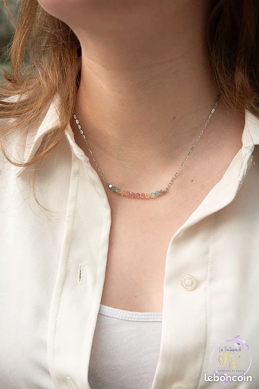 Collier cristaux acier 40 cm GRAND DÉSTOCKAGE -50% neuf cristal autrichien Grand Déstockage 50% frais chic élégant tendance idée cadeau fête anniversaire femme "PRINTEMPS" (A898) 🇫🇷 (image 4)