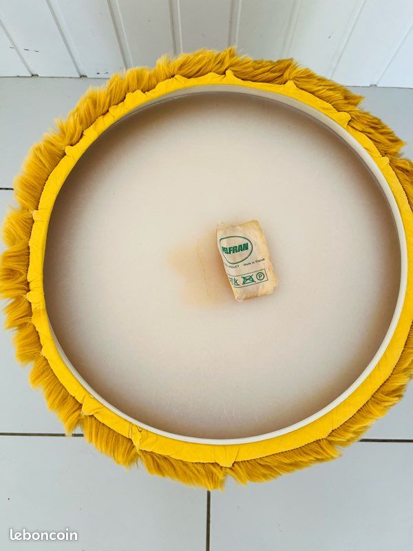 Pouf Fourrure Jaune Pelfran Vintage Années 70 France (image 5)