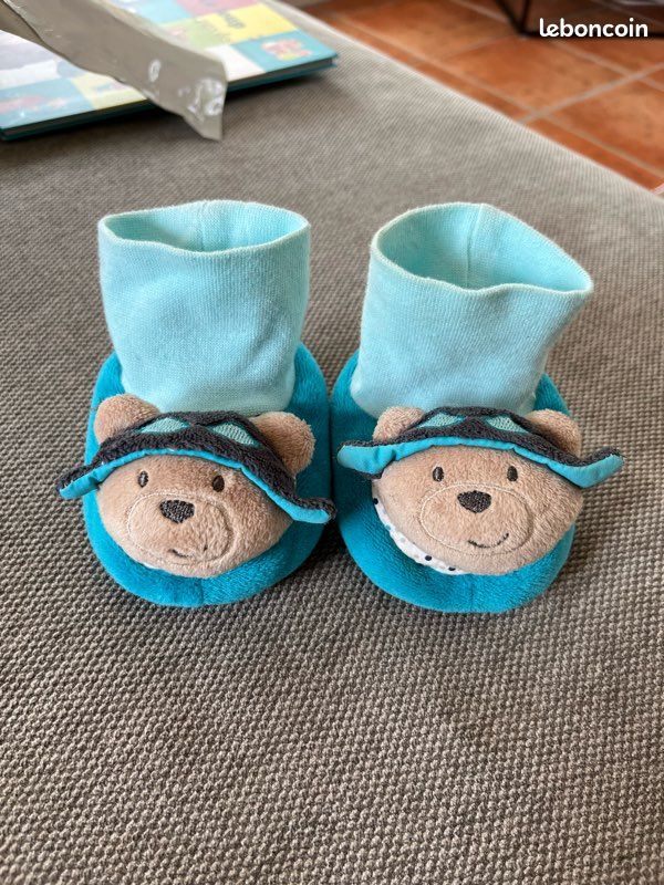 Chaussons bébé velours Lazare bleu Sauthon Chaussures