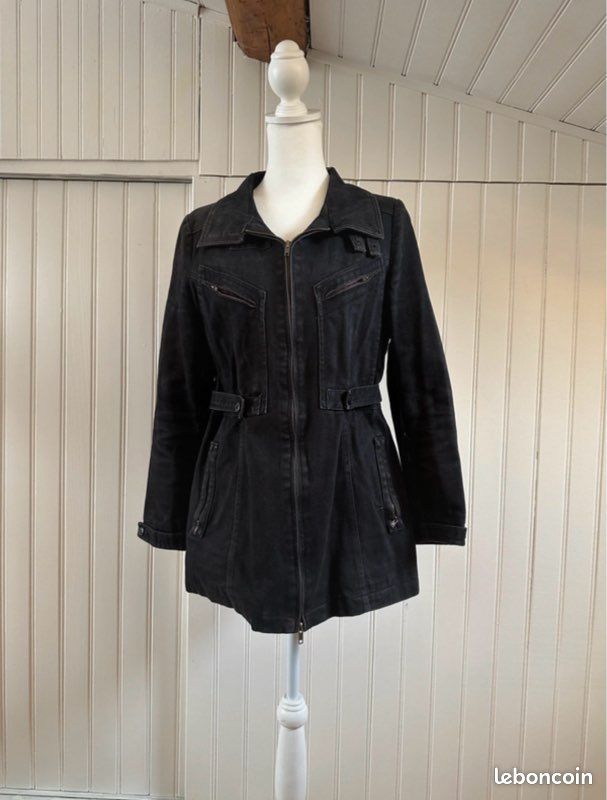 Veste Femme Comptoir Des Cotonniers - Taille 40 - Trench Court Noir - Coton Décontracté