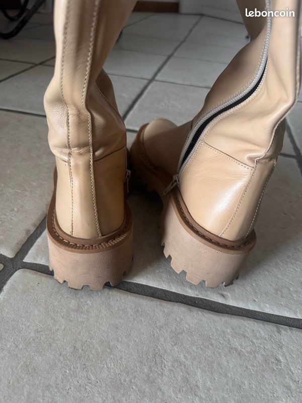 Bottes Minelli En Cuir Patiné Vintage - Pointure 37, Marron, Excellent état