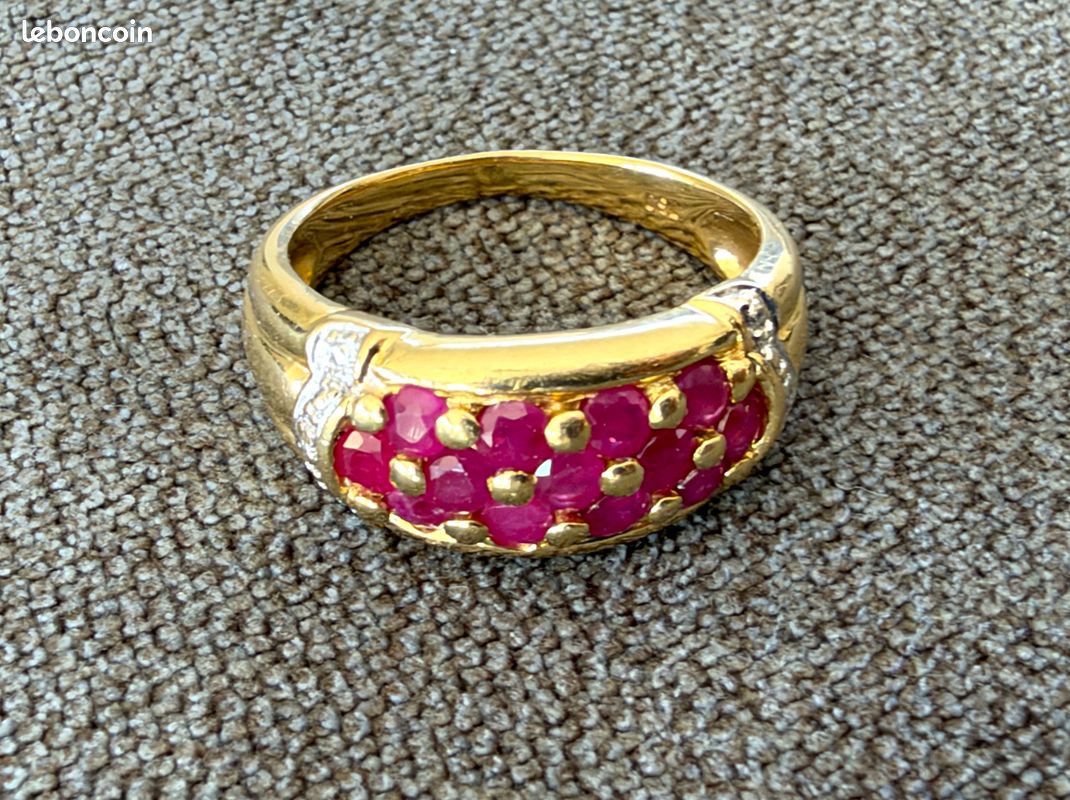 Bague en or jaune 18 carats - spinelles et diamants - taille 54 (image 8)