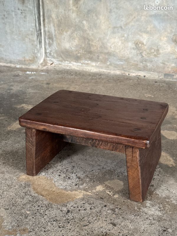 Petit tabouret d'appoint en teck upcyclé traces de chromie verte pied (3278) (image 13)