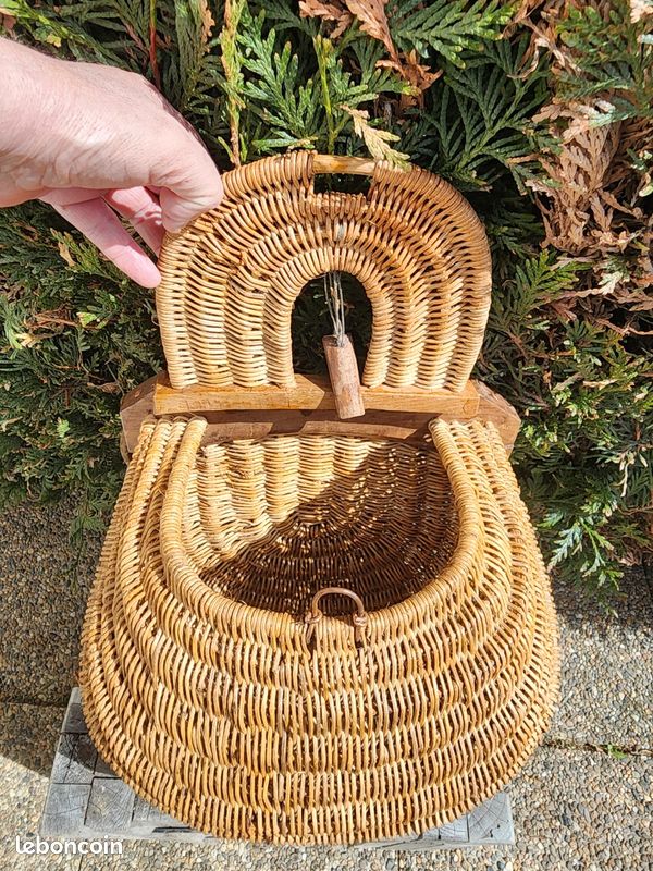 Ancien Creel De Pêche En Osier - Années 50 - Panier Vintage Déco