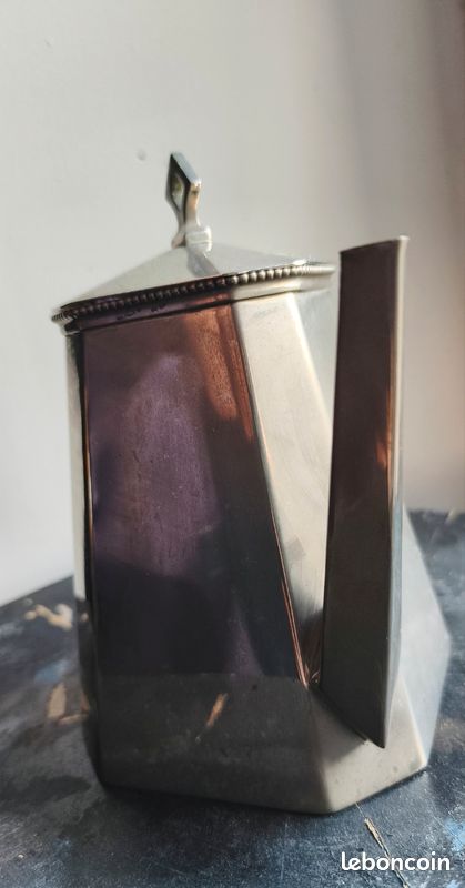 Verseuse Chocolatière Ancienne En Métal Argenté - Poignée Bakélite Noire, Poinçons, France