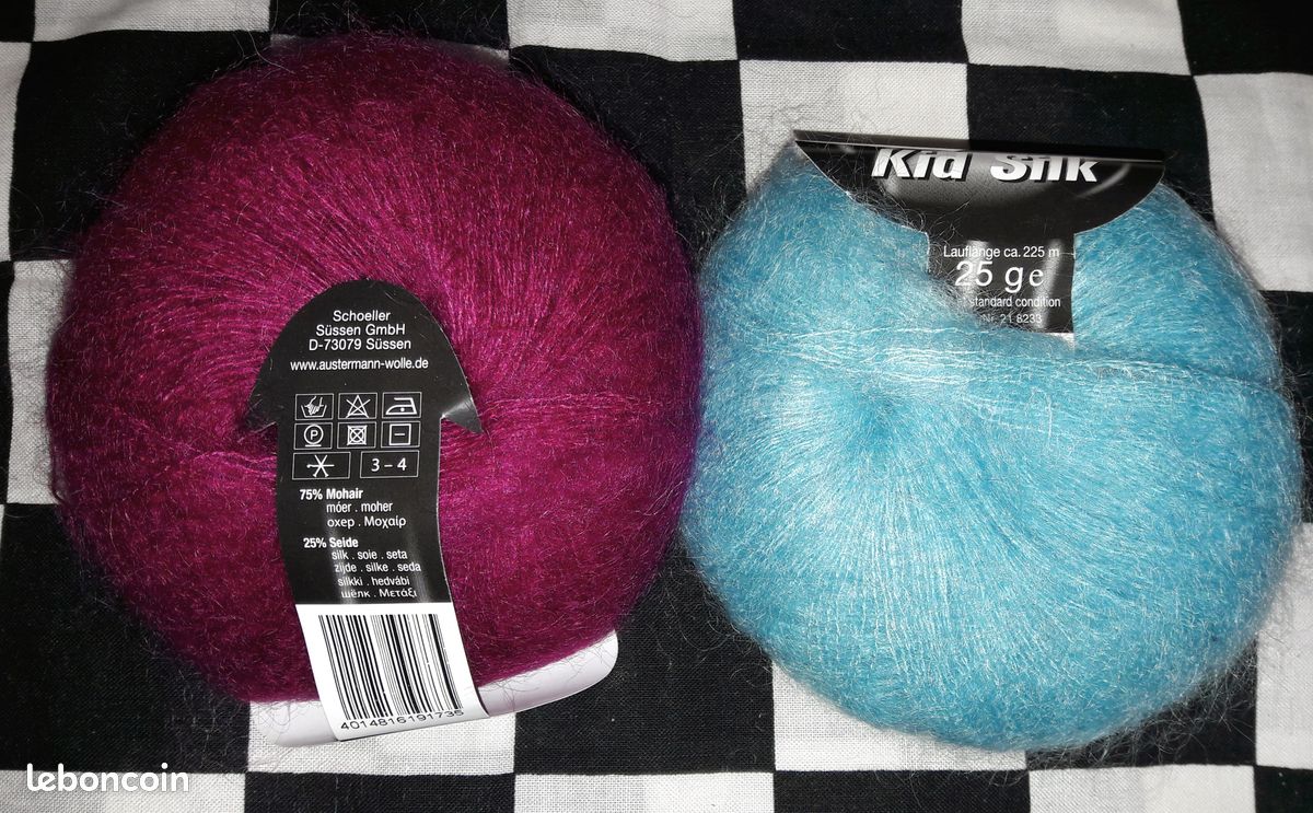 2 pelotes neuves (225M😮‼️/25G) KID SILK 75% mohair et 25% soie d'AUSTERMANN 2 coloris (🧶33 PISCINE +🧶6 FUCSHIA) (image 4)