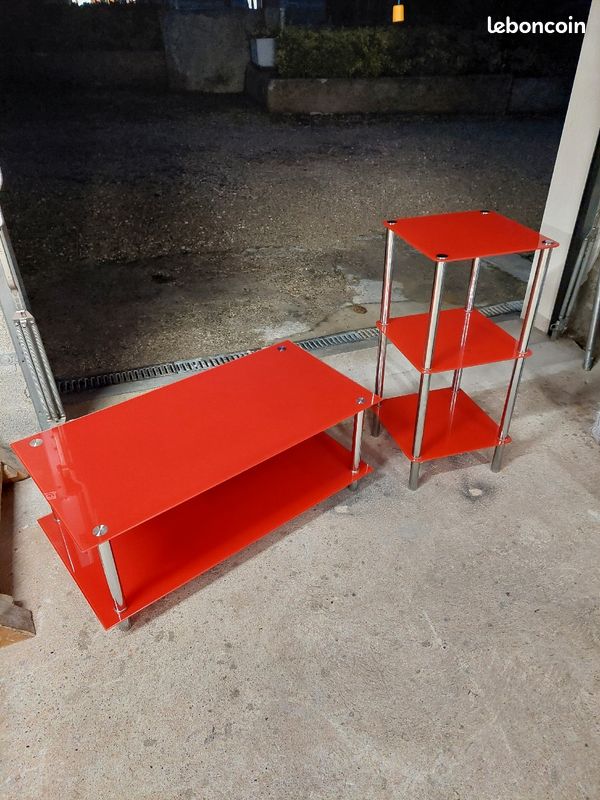 Table basse et étagère en verre rouge (image 1)