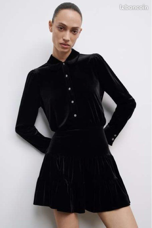 Robe Midi En Velours Noir Zara - Taille S - Style A-Line - Neuf Avec Étiquette - Soirée