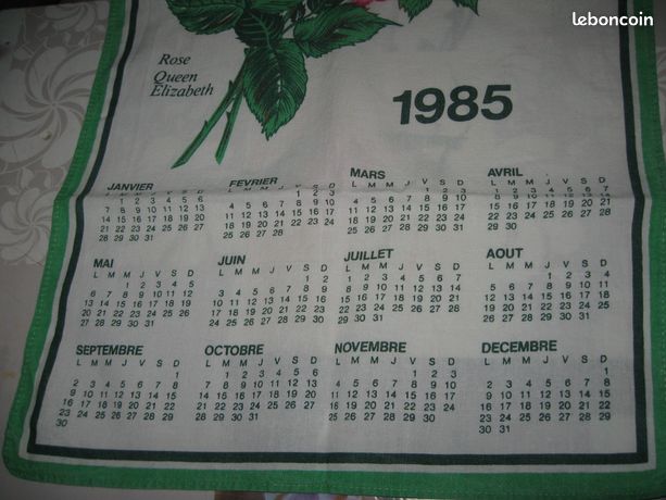 Occasion Vintage 1985 Ancien TORCHON CALENDRIER Décor couple