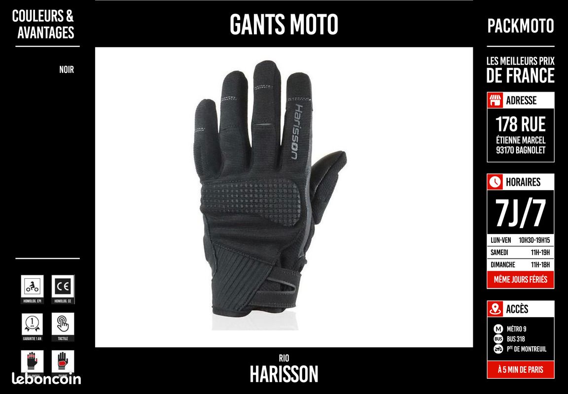 Gants Moto Eté - HARISON - Rio - Neufs + Garantie (image 1)