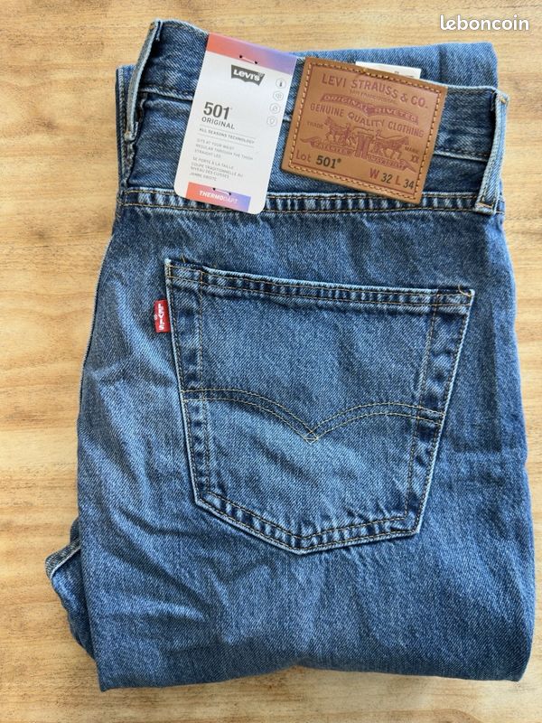 Jean Levi’s 501 Original Homme Bleu W32 L34 – Neuf avec Étiquettes (image 1)