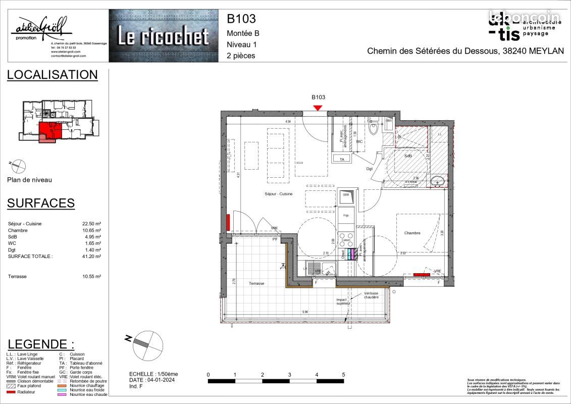 Appartement 2 pièces 42 m² · à Meylan · 42 m² · 565 €/mois