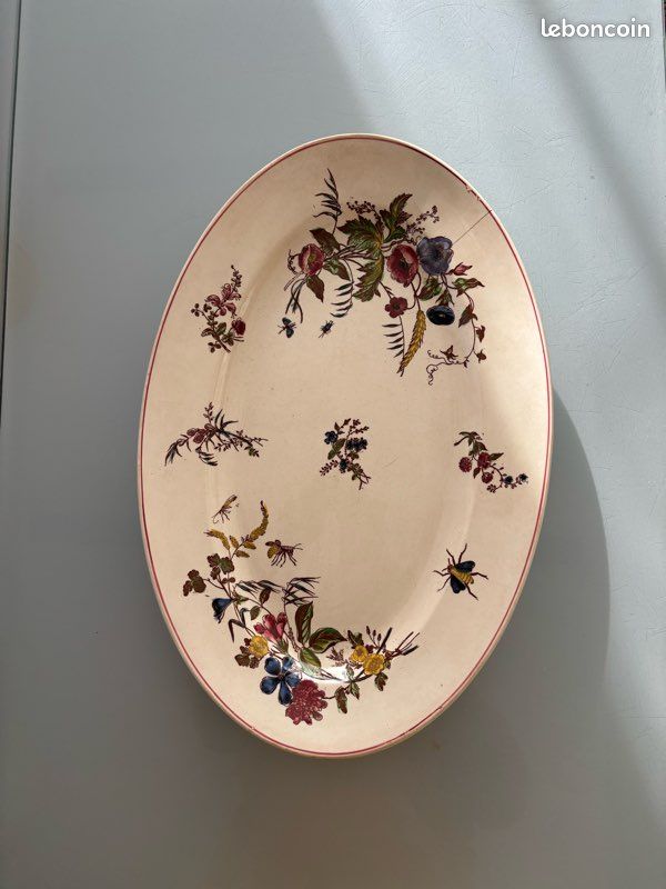 Plat à œufs Ancien Style Terre De Fer Décor Fleurs - Collection Cuisine Vintage