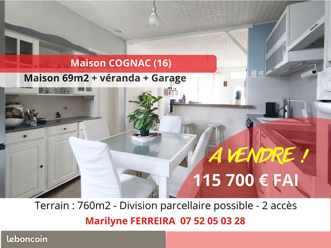 Maison 3 pièces 69 m² · à Cognac · 69 m² · 115 700 €