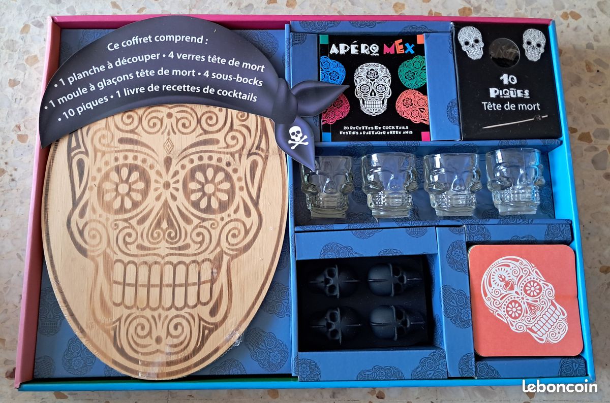 Coffret Cocktail "De La Muerte" - 6 Shots Tête De Mort + Livre 20 Recettes - Céramique Occasion